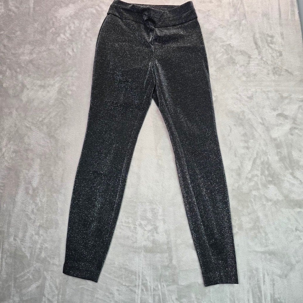 New York & Company Black Silver Metallic Glitter Slim Knit Pants XS Holiday